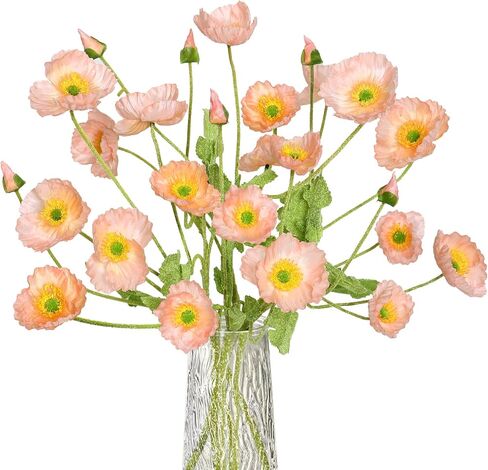 TOCHGREEN Artificial Flowers Silk Poppy Flowers 8pcs Faux Poppies Bouquet with Long Stems for Home Decor Kitchen Wedding Party Table Centerpiece Floral Arrangement Vase Bouquet (Mix Colors, 8PCS) in Saudi Arabia