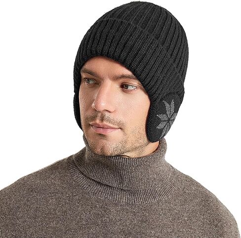 Men Knitted Hat with Ear Cover Women Earflap Winter Hats Thermal Cycling Cap Stretchy Knit Beanie Ski Skull Cap in Kuwait