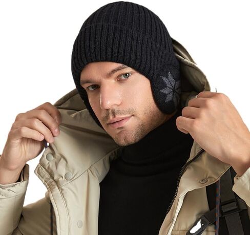 Men Knitted Hat with Ear Cover Women Earflap Winter Hats Thermal Cycling Cap Stretchy Knit Beanie Ski Skull Cap in Kuwait