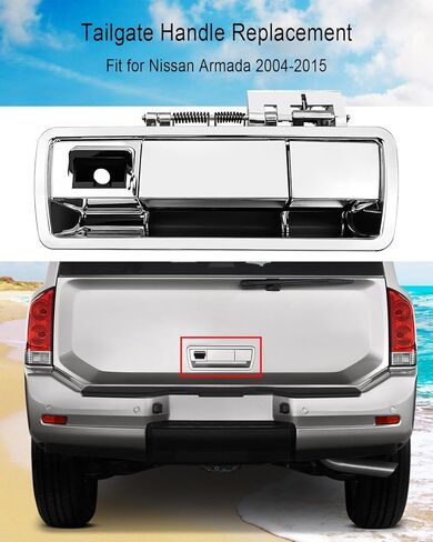 مقبض الباب الخلفي متوافق مع Nissan Armada 2004-2015، مقبض الباب الخلفي يحل محل 90606-ZZ90E 90606-ZQ78A، مقبض الباب الخلفي الخارجي مع فتحة الكاميرا فضي in Kuwait
