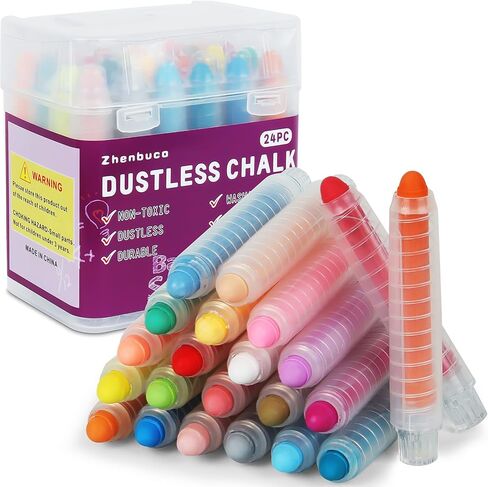 Dustless Chalk for Kids - 12 PCS Colored Non-toxic Twistable Sidewalk Chalk with Holder, Dust-free Washable Toddler Chalk, Art Tool for Children Outdoor Blackboard Drawing Writing (Plastic Box-Packed) in Saudi Arabia