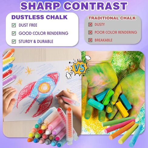 Dustless Chalk for Kids - 12 PCS Colored Non-toxic Twistable Sidewalk Chalk with Holder, Dust-free Washable Toddler Chalk, Art Tool for Children Outdoor Blackboard Drawing Writing (Plastic Box-Packed) in Saudi Arabia