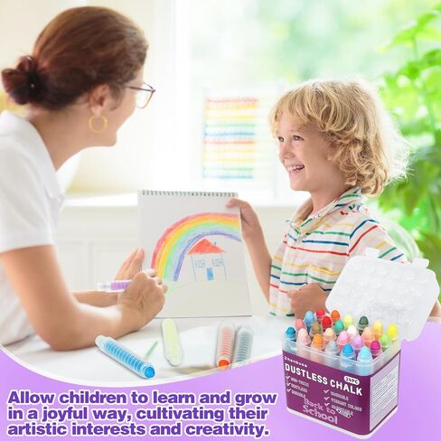 Dustless Chalk for Kids - 12 PCS Colored Non-toxic Twistable Sidewalk Chalk with Holder, Dust-free Washable Toddler Chalk, Art Tool for Children Outdoor Blackboard Drawing Writing (Plastic Box-Packed) in Saudi Arabia