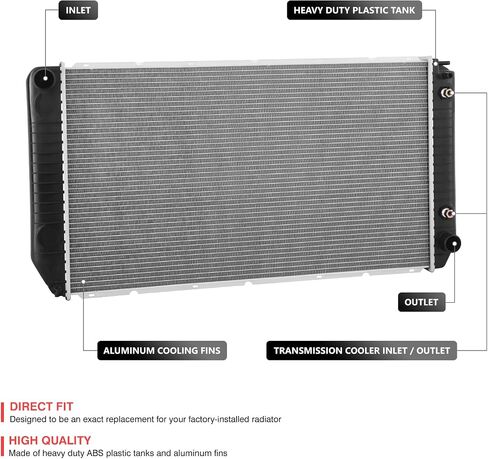DNA MOTORING OE Style 2-Row Style Aluminum Cooling Radiator Compatible with 94-00 Chevy GMC C/K 2500 3500 6.5L Diesel, OEM-RA-1523 in Saudi Arabia