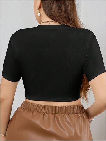 Women's Plus Size Sequin Fringe Crop Tops Short Sleeve Crewneck Fitted Rave Party Tee Shirts in Saudi Arabia