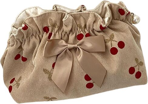 Cosmetic Bag Female Large-Capacity Cosmetic Bag Travel Carrying Bag Corduroy Cherry Bow Storage Bag(style1) in Saudi Arabia