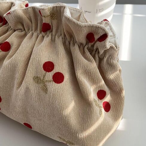 Cosmetic Bag Female Large-Capacity Cosmetic Bag Travel Carrying Bag Corduroy Cherry Bow Storage Bag(style1) in Saudi Arabia