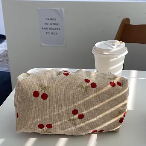 Cosmetic Bag Female Large-Capacity Cosmetic Bag Travel Carrying Bag Corduroy Cherry Bow Storage Bag(style1) in Saudi Arabia