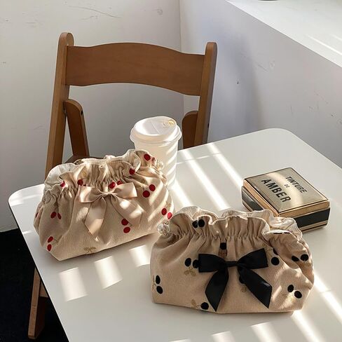 Cosmetic Bag Female Large-Capacity Cosmetic Bag Travel Carrying Bag Corduroy Cherry Bow Storage Bag(style1) in Saudi Arabia