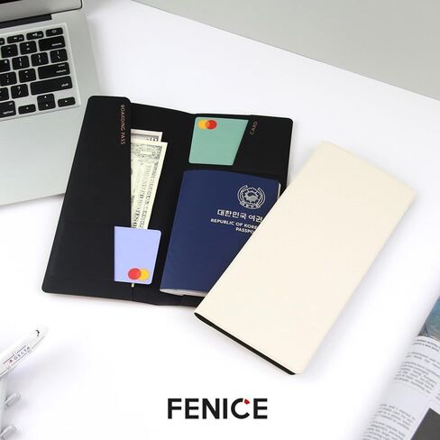 حافظة محفظة بغطاء كلاسيكي طويل من FENICE للسفر، حجب RFID أساسي من الجلد النباتي المقاوم للماء (أسود) in Kuwait