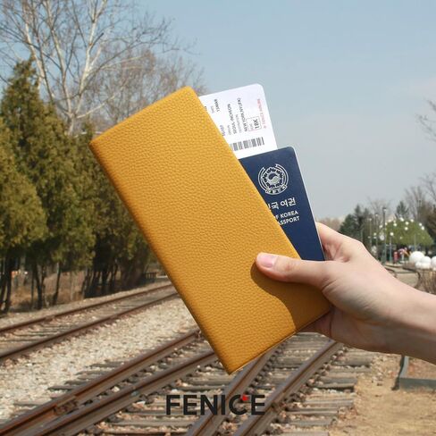 حافظة محفظة بغطاء كلاسيكي طويل من FENICE للسفر، حجب RFID أساسي من الجلد النباتي المقاوم للماء (أسود) in Kuwait