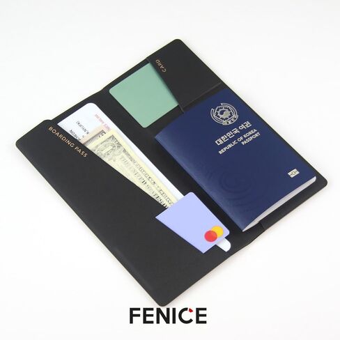 حافظة محفظة بغطاء كلاسيكي طويل من FENICE للسفر، حجب RFID أساسي من الجلد النباتي المقاوم للماء (أسود) in Kuwait