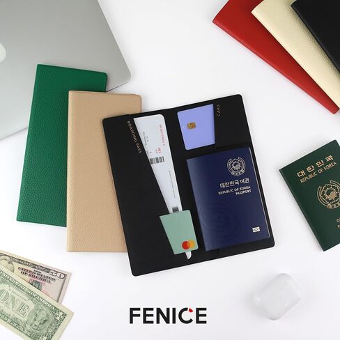 حافظة محفظة بغطاء كلاسيكي طويل من FENICE للسفر، حجب RFID أساسي من الجلد النباتي المقاوم للماء (أسود) in Kuwait