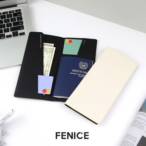 حافظة محفظة بغطاء كلاسيكي طويل من FENICE للسفر، حجب RFID أساسي من الجلد النباتي المقاوم للماء (أسود) in Kuwait