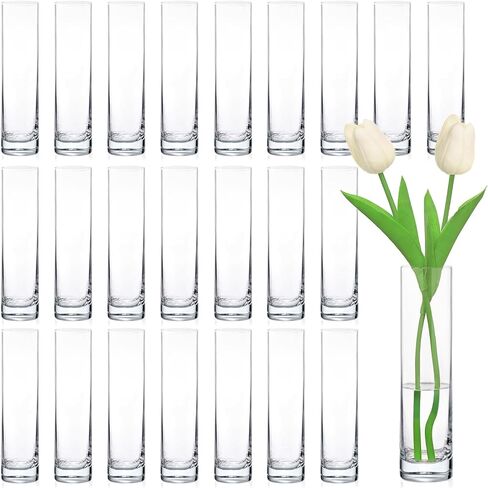 12 Pack Glass Cylinder Bud Vases - Clear Slim Flower Vases Set for Wedding Table Decor - 7.5 Inches Tall Flowers Holder Home Decor for Centerpieces - Small Vase for Party Decorations in Saudi Arabia