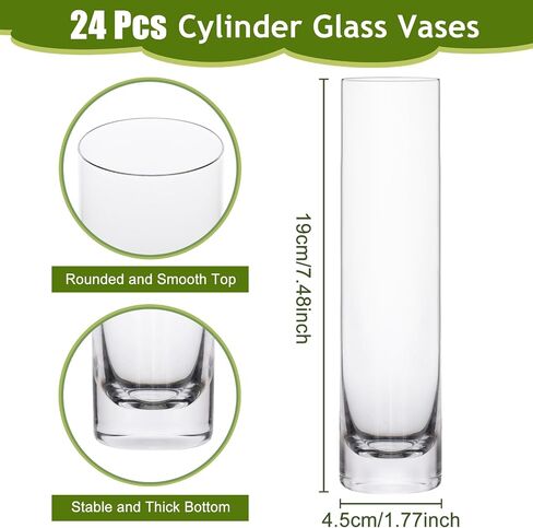 12 Pack Glass Cylinder Bud Vases - Clear Slim Flower Vases Set for Wedding Table Decor - 7.5 Inches Tall Flowers Holder Home Decor for Centerpieces - Small Vase for Party Decorations in Saudi Arabia