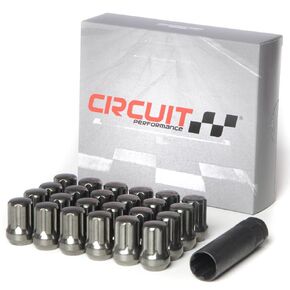 Circuit Performance Spline Drive Tuner Acorn Lug Nuts Hyper Black 14x1.5 Forged Steel (24pc + Tool) Compatible with Dodge Challenger Charger