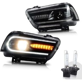 VLAND Projector LED Headlights & D2H Xenon Bulbs Compatible for [Dodge Charger 2011 2012 2013 2014] with Dual Beam Lens, Sequential Turn Signals DRL Bars YAA-CHR-0288H, Set