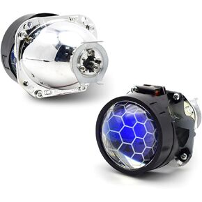 YUFANYA 2.5 Inch Blue Honeycomb Bixenon Projector Lens Mini H1 with Yellow Demon Eyes Fit for H4 H7 Car Motorcycle Retrofit