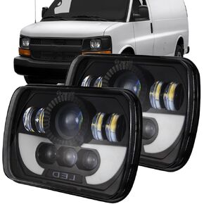 2PCS 130W Rectangular 5x7/ 6x7 Inch Headlight,fit for 1996-2017 Chevy Express 1500/2500/3500,Replacement H6054 H5054 H6054LL 69822 6052 6053,800% Bright High Low Beam,IP68,DOT