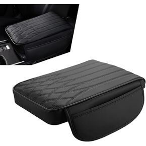 Center Console Cover, Car Center Console Cushion, Armrest Cover with 2 Storage Bags, PU Leather Center Console Lid Protector, Universal Car Interior Accessories for Most Vehicles (Black)