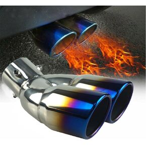 Vechkom 2.5 Inlet Dual Exhaust Tips Blue curved Stainless Steel Car Tail Pipe 3" Outlet Car Muffler Adjustable For Most Vehicles Exterior Rear Tip Pipe