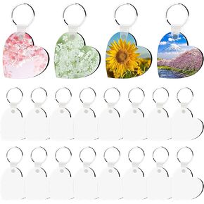 20 Set Double Sided Sublimation Keychain Blanks Bulk MDF Board Heat Transfer Pendant with Ring DIY for Valentines Day Ornaments Graduation Present Craft Making