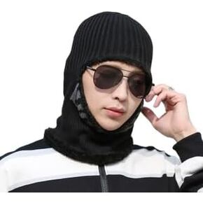 Men's Winter Hat 3 in 1 Fleece Lined Thick Warm Slouchy Knitted Hats Thermal Windproof and Cold Resistant Face Mask