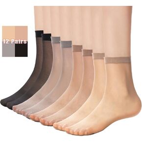 12 Pairs Women's Nylon Sheer Socks Summer Ultra Thin Cool Sheer Socks w/Reinforced Bottom