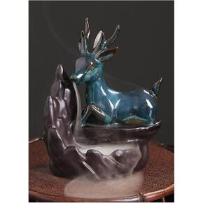 RAREOPTIMIST Ceramic Unique Deer Waterfall Incense Burner Animal Backflow Incense Holder, with 50 Mixed Incense Cones + Tweezer, Aromatherapy Ornament Home Decor, Yoga, Birthday Present, Xmas Gift