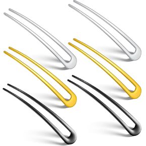 WILLBOND 6 Pieces French Hair Pins Simple Metal U Shaped Hairpins Gold Hair Fork Sticks 2 Prong Updo Chignon Pins for Women Lady Buns Hair Accessories(Bronze) in Saudi Arabia