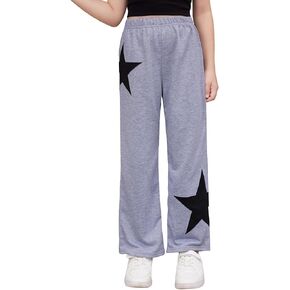 SOLY HUX Girl's Graphic Sweatpants Star Print Cute Sweat Pants Elastic High Waisted Wide Leg Long Pants