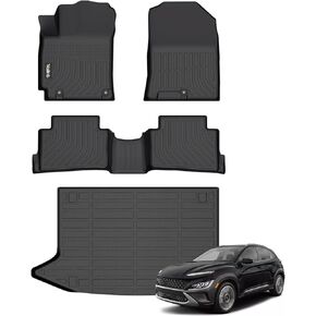 Wailtnb- Floor Mats & Cargo Mats Set Fit Hyundai Kona 2024 (Not for EV) All Weather Floor Liners for Hyundai Kona 2024 Cargo Trunk Liner for Kona 2024 Full Sets Accessories for Hyundai Kona 2024
