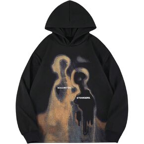 Men's Graphic Figure Oversized Hoodies Sweatshirt Y2K Grunge Drawstring Long Sleeve Pullover