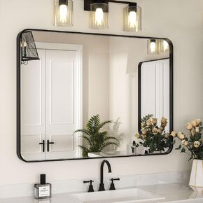 Black Bathroom Mirrors for Over Sink: 40 x 30 Inch Mirrors for Bathroom Sink - Modern Farmhouse Framed Vanity Mirror - Retangle Wall-Mounted Mirrors for Restroom Bedroom Entryway Living Room