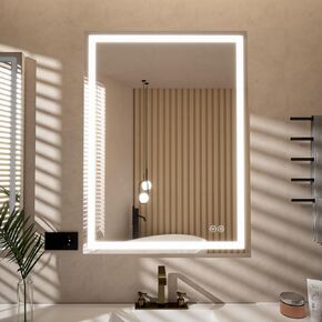 Essbhach 28 x 36 Inch LED Bathroom Mirror with Lights, Anti Fog Lighted Bathroom Vanity Mirror for Wall with 3 Colors, Front Lit, Dimmable LED Lighted Mirror, Memory Function, Horizontal or Vertical