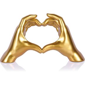 Gold Heart Hands Sculpture - Gold Decor for Living Room, Bedroom, Shelf, or Table - Heart Gesture Statue for Home Decor - Cute Shelf Sculpture, I Love You Gifts for Girlfriend, Wife, Anniversary