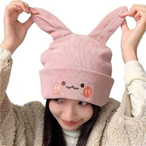 Rabbit Ears Beanie Hats Cute Bunny Knit Animal Beanie Hats for Women Warm Woollike Knitted Crochet Christmas Ski Slouchy Hat