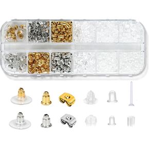 1080pcs Earring backings, Earring Safety Back Pads backstops Stopper, Clear Rubber Bullet Shape Butterfly Plastic Secure Earring kit (10styles)