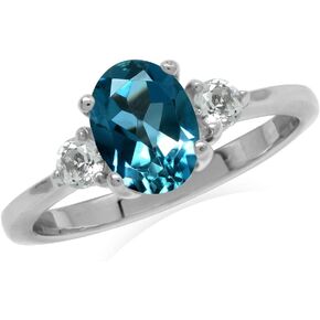 Silvershake 1.5ct. 8X6mm Genuine Oval Shape London Blue Topaz 925 Sterling Silver Engagement Ring Size 9