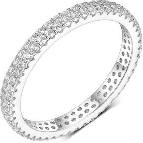 MDFUN Two Rows Round Cut Cubic Zirconia Promise Ring Engagement Rings Wedding Eternity Bands 18K White Gold Plated for Women Size 5-10