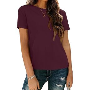 REORIA Womens Summer Crewneck Short Sleeve Cotton Tunic Tops Loose Fit Solid T Shirts 2025 Basic Tees