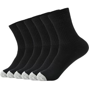Men's Athletic Socks 6-Pairs Cotton Thick Cushion Running Socks Moisture-Wicking Mid-Crew Socks 6-9/9-12/12-15