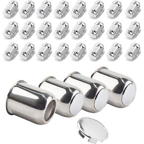 4-Pack Trailer Push Through Center Caps and Trailer Wheel Lug Sets - 3.19in Wheel Center Caps Chrome Wheel Cover Stainless Steel Hub Cap with 24 Chrome Capped 1/2-20 Lug Nuts for Truck RV