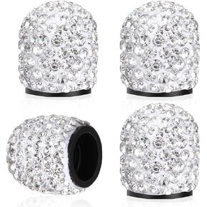 4pcs Bling Tire Valve Caps Car Wheel Valve Stem Caps Crystal Diamond Tire Stem Valve Caps Sparkling White Rhinestone Car Tire Valve Caps Chrome Attractive Tire Air Valves Cover for Cars Bikes Trucks
