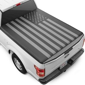 Soft Roll-Up Truck Tonneau Cover for Ford F-150 2015-2023 5.5 ft Bed, All-Weather Retractable Truck Bed Cover with Black Flag Graphic, Model Years 2015 2016 2017 2018 2019 2020 2121 2022 2023
