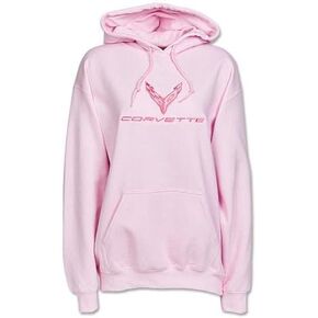 SR1 Performance C8 Corvette Ladies Hooded Sweatshirt - Women's Hoodie Embroidered : Pink (Large)