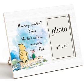 Pooh Bear Quote Picture Frame, Pooh Nursery Gifts for Kids Grandkids, How Do You Spell Love Pooh Bear Photo Frame for 4 x 6 Inch Photo
