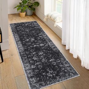Large Area Rug 8x10 Rugs for Living Room Non Slip Vintage Rugs Low Pile Distressed Pattern Carpet for Dining Room Home Office, Black