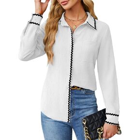 Blooming Jelly Womens Long Sleeve Button Down Shirts V Neck Dressy Casual Tops Collared Blouse Fall Clothes 2024